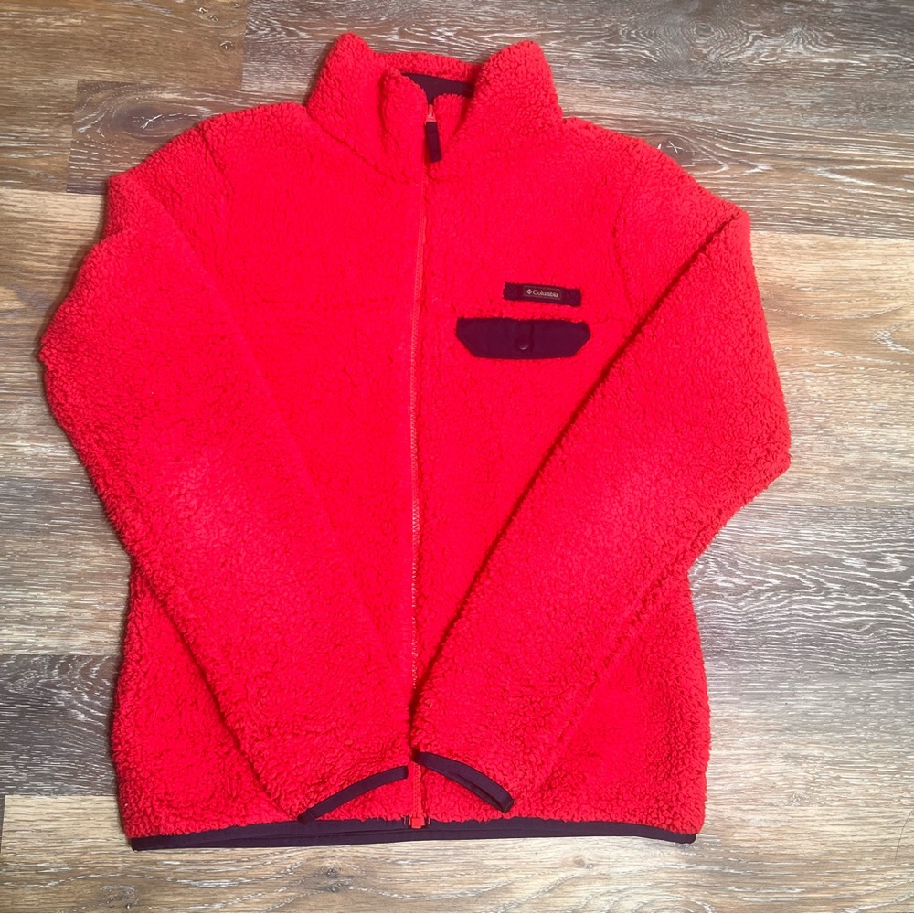 Columbia Womens Jacket Full Zip Sharpa Pink Multi Pocket Size Small